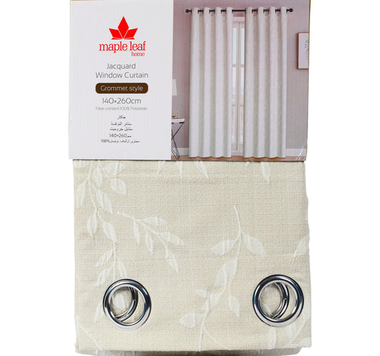 ستارة نافذة من الجاكار بتصميم أوراق القيقب، مقاس 140 × 260 سم، لون بطة