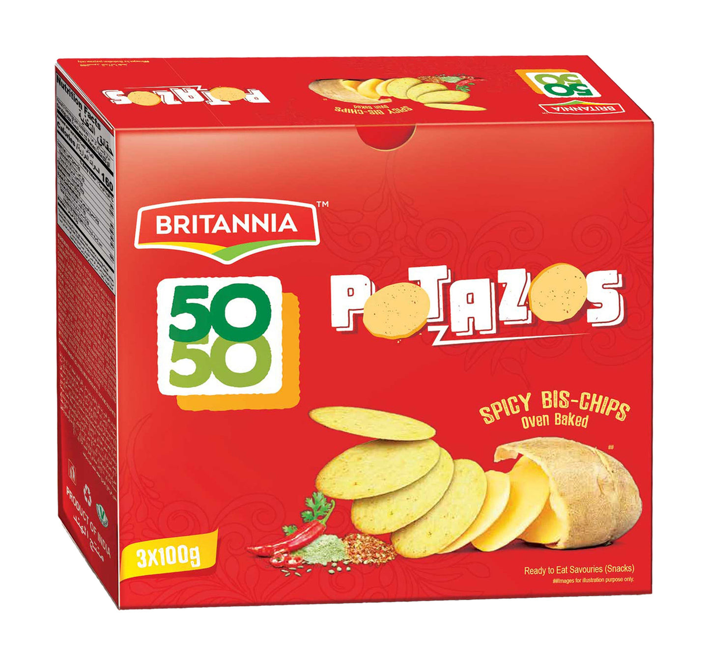 Britannia 50-50 Potazos Spicy Bis-Chips 3 x 100 g
