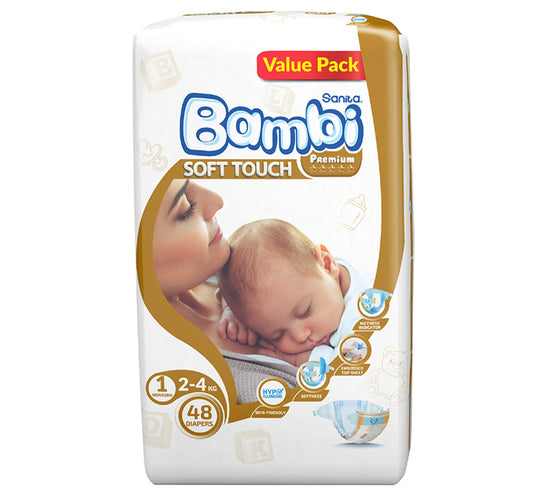 Sanita Bambi Baby Diaper Value Pack Size 1 Newborn 2-4 kg 48 pcs