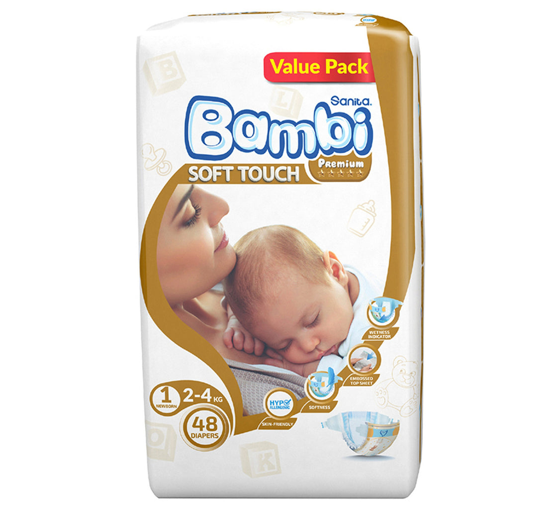 Sanita Bambi Baby Diaper Value Pack Size 1 Newborn 2-4 kg 48 pcs