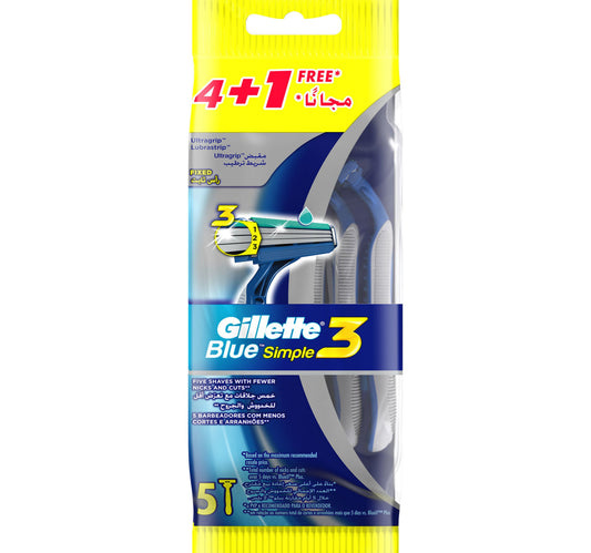Gillette Blue Simple 3 Men's Disposable Razors 5 pcs