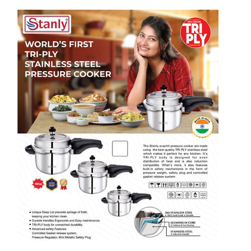 Stanly Stainless Steel Pressure Cooker Triply 5Ltr