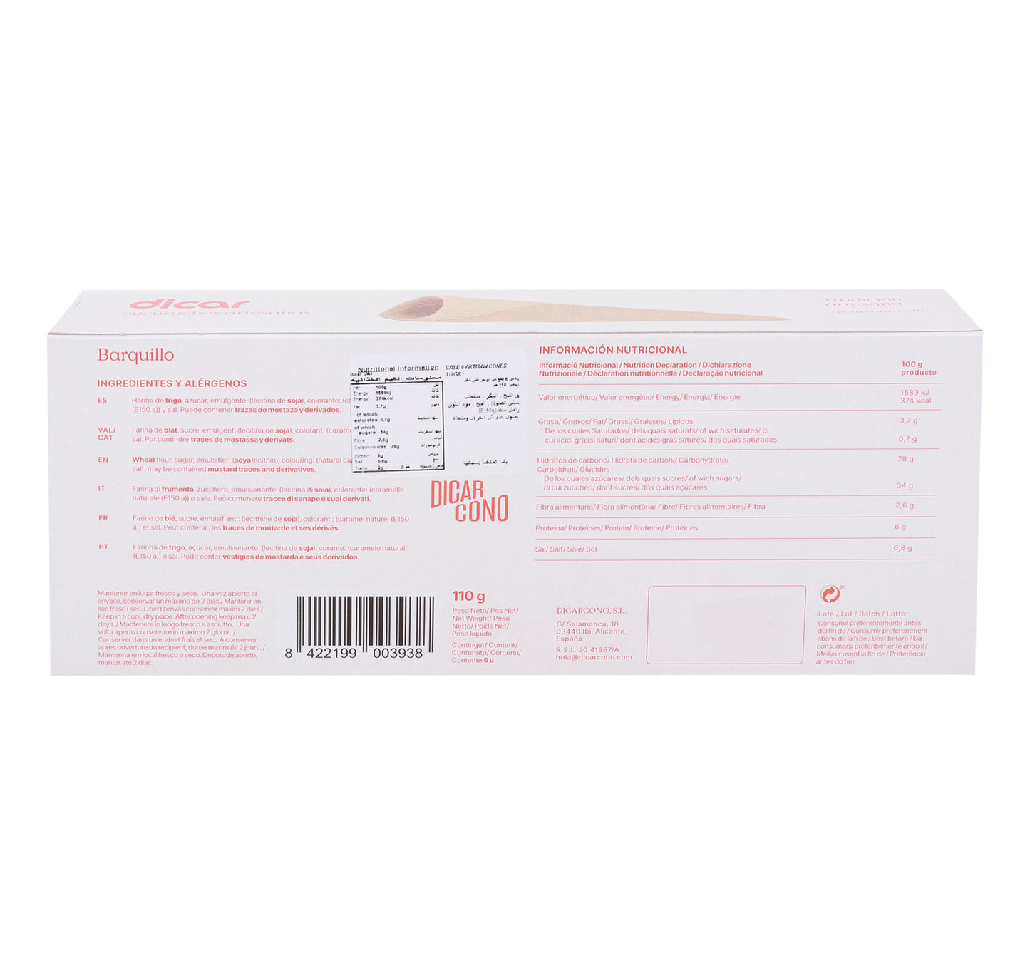 Dicar Artisan Sugar Wafer Cones 6 pcs 110 g