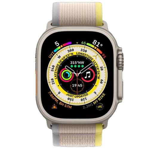 Apple Watch Ultra GPS + Cellular 49 mm Smartwatch, Titanium Case with Yellow/Beige Trail Loop (S/M), MNHK3