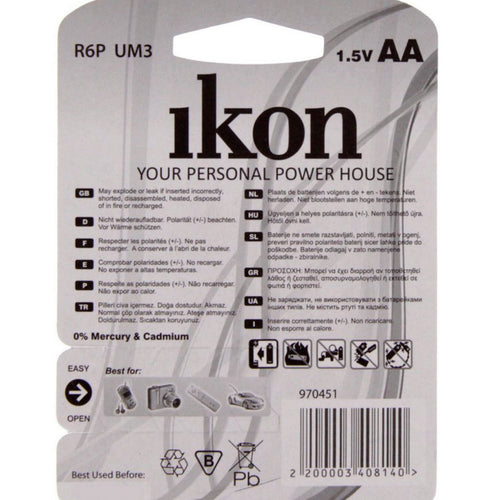 Ikon Super Heavy Duty AA Battery R6PBP2B, pack of 2Pc