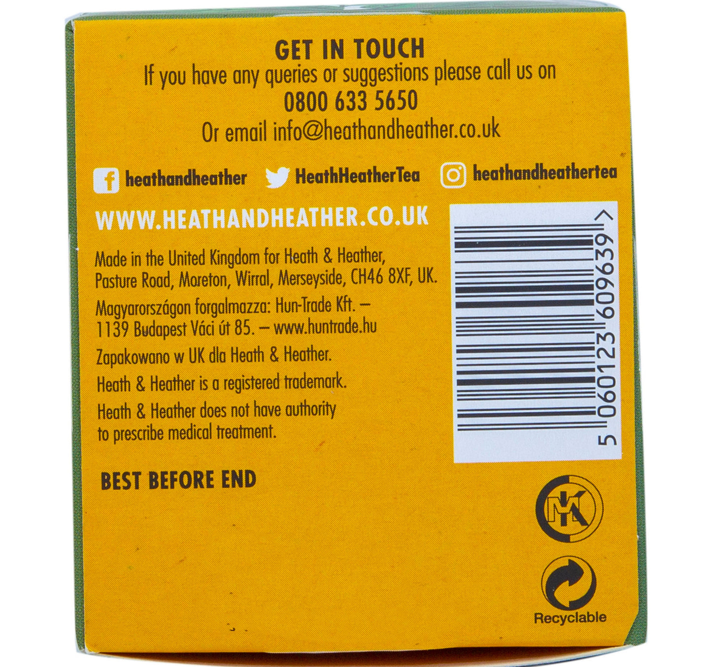 Heath & Heather Organic Green Tea With Manuka Honey Teabags 20pcs 40 g