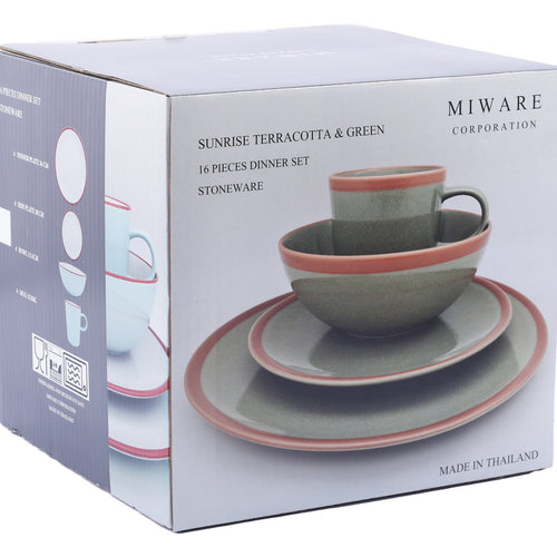 Miware Dinner Set 16pcs Green & Terracotta Edge