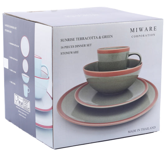 Miware Dinner Set 16pcs Green & Terracotta Edge