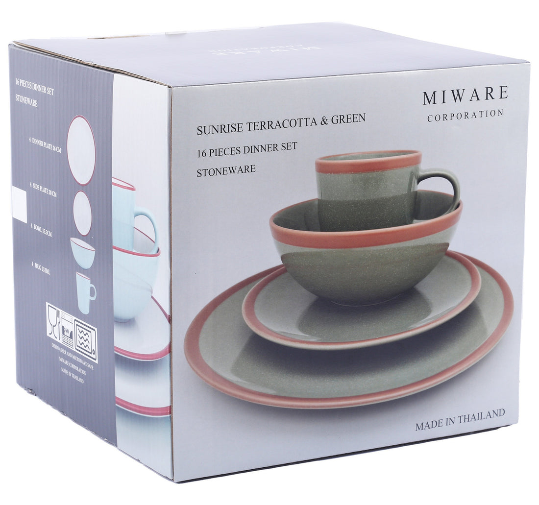 Miware Dinner Set 16pcs Green & Terracotta Edge