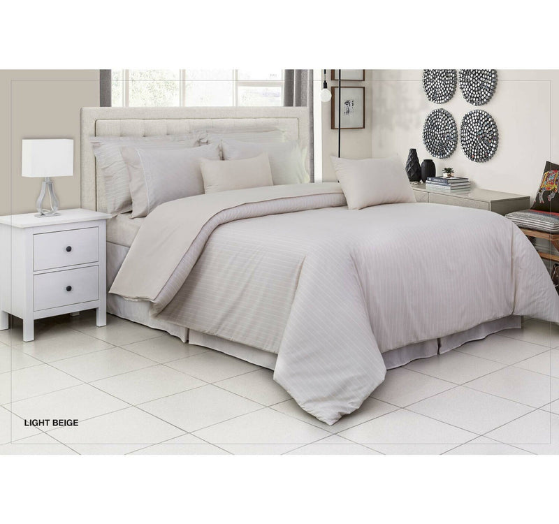 Cannon Solid Striped Collection 100% Cotton Fitted Sheet 152x200cm 144 Thread Count Light Beige