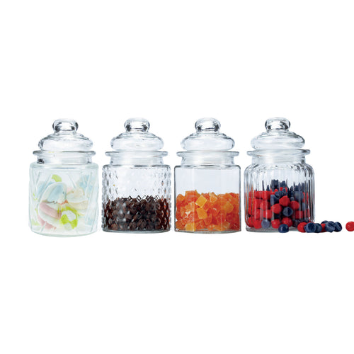 Crystal Drops Mini Glass Canisters, 4 pcs, 300 ml, Assorted, 50813