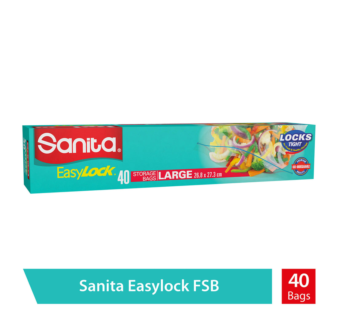 Sanita Easy Zip Lock Food Storage Large Size 26.8 x 27.3cm 40pcs