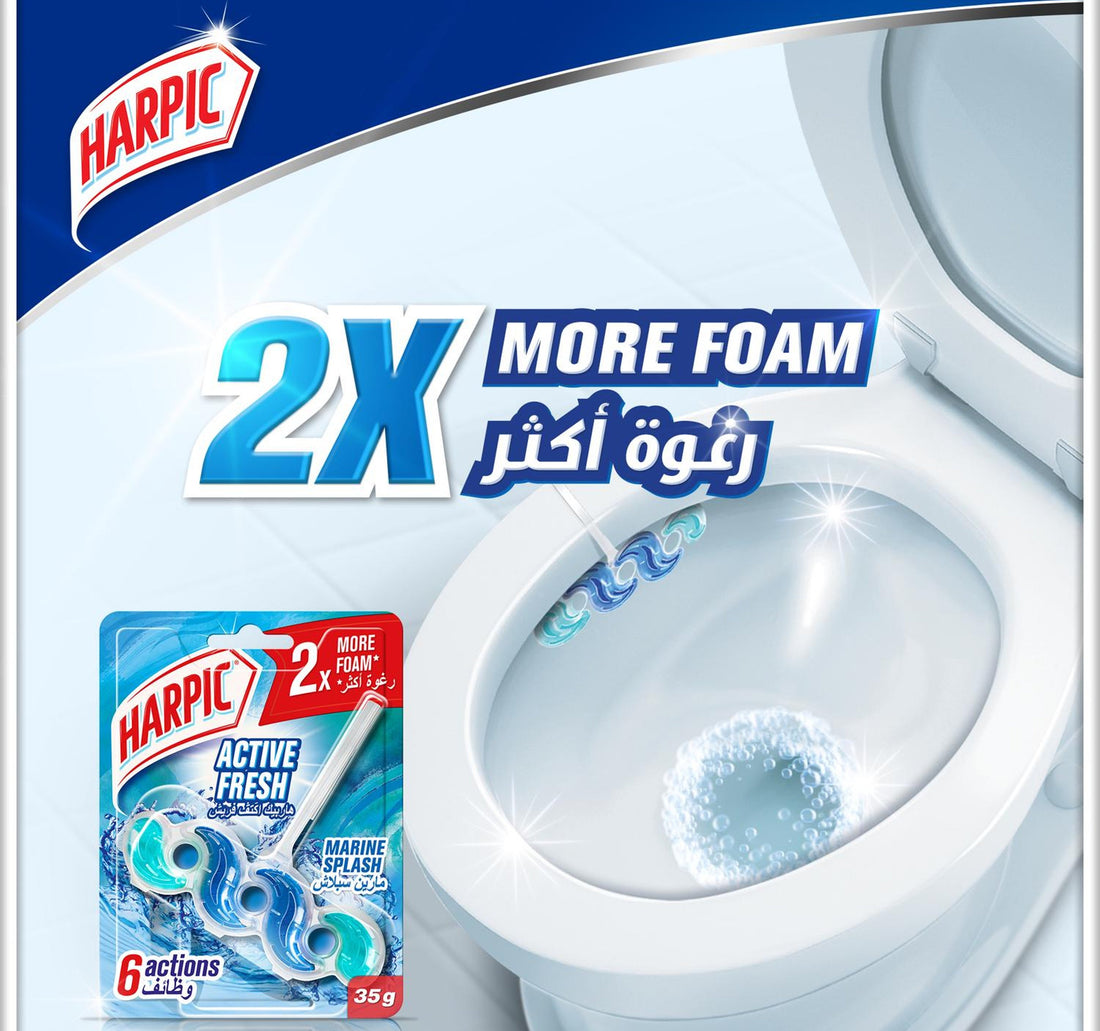 Harpic Active Fresh Water Toilet Cleaner Rim Block Marine Splash Scent Value Pack 3 x 35 g