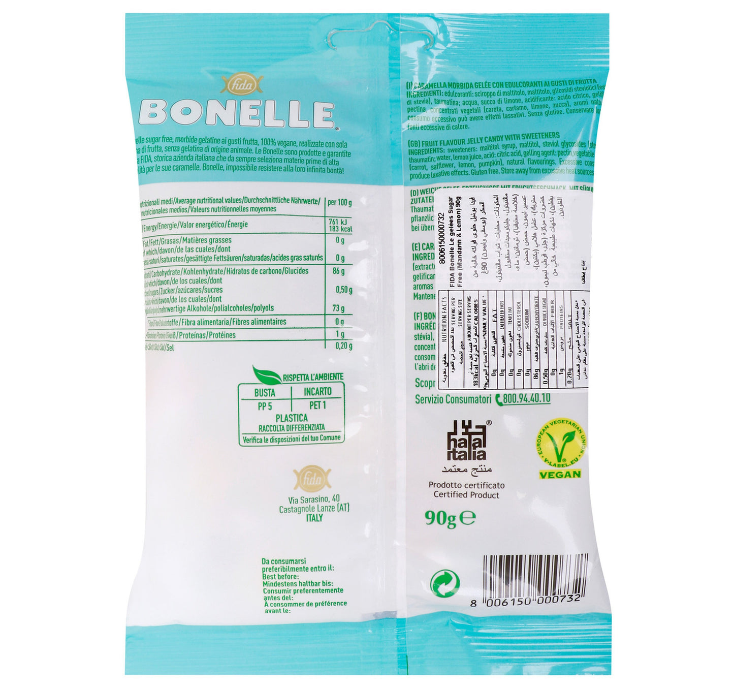 Bonelle Sugar Free Fruit Flavored Lemon and Mandarina Jelly Candies 90 g