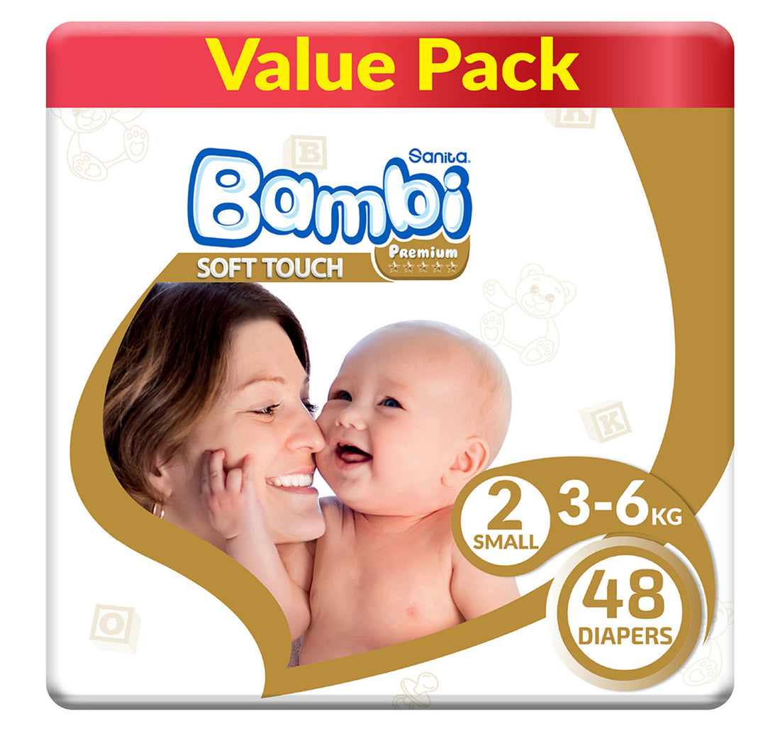 حفاضات سانيتا بامبي للأطفال عبوة اقتصادية مقاس 2 صغير 3-6 كجم 48 قطعة