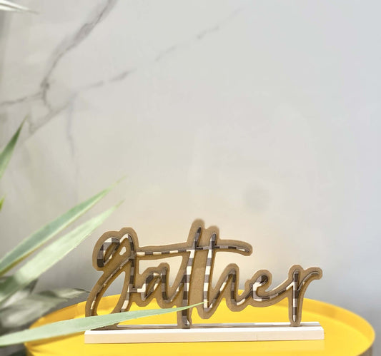 Maple Leaf Gather Sign Wooden Cutout Word Art Tabletop Decor, 30 x 4 x 16 cm