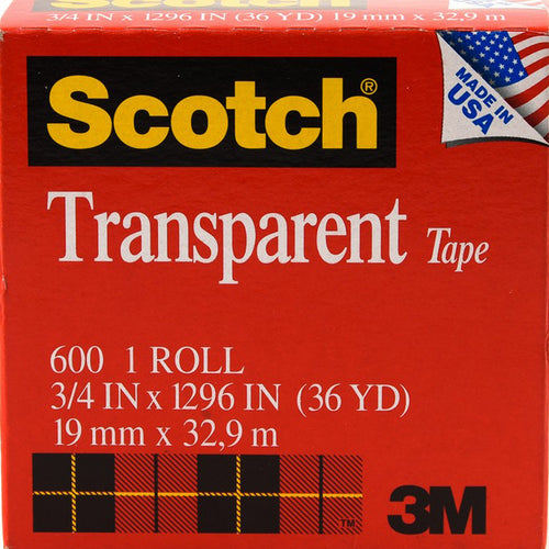 3M Scotch Transparent Tape, 3/4in x 36yards Small Core 1Pc