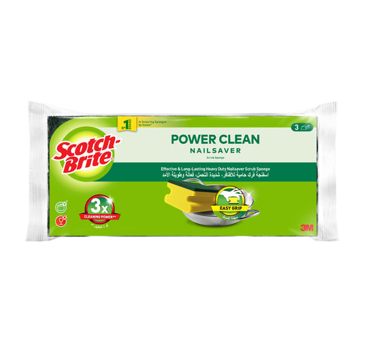 Scotch Brite Power Clean Heavy Duty Nail Saver Scrub Sponge 3 pcs