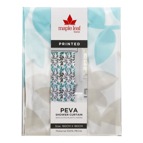 Maple Leaf Home Printed Peva Shower Curtain, 180 x 180 cm, Assorted