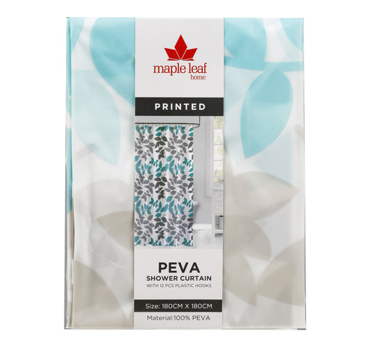 Maple Leaf Home Printed Peva Shower Curtain, 180 x 180 cm, Assorted