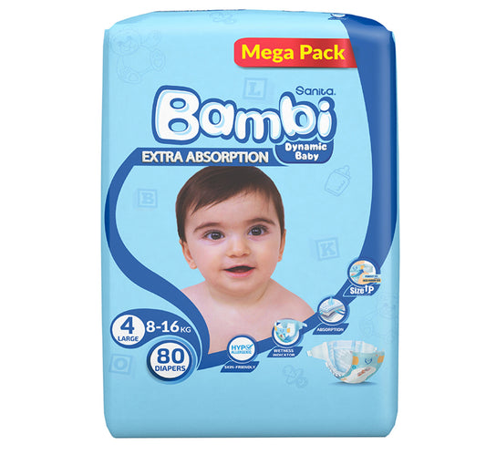 Sanita Bambi Baby Diaper Mega Pack Size 4 Large 8-16 kg 80pcs