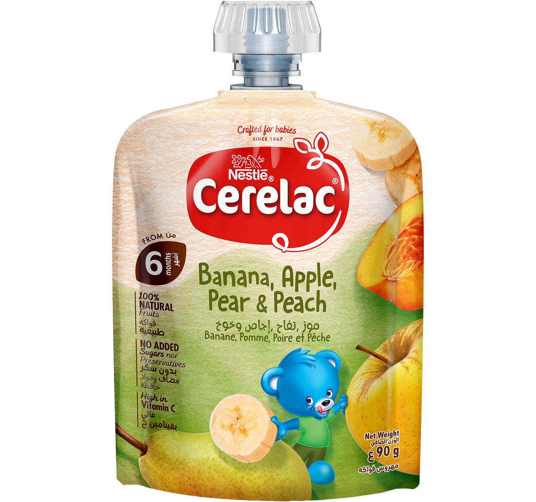 Nestle Cerelac Banana, Apple, Pear & Peach Fruit Puree From 6 Months 90 g