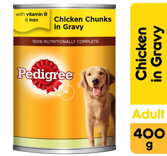 طعام الكلاب الرطب من بيدجري، قطع دجاج في مرق، علبة 400 غرام