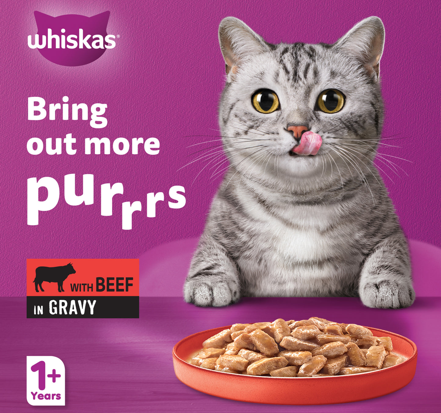 Whiskas Beef in Gravy Canned Cat Food for Adult Cat 1+ Years 400 g