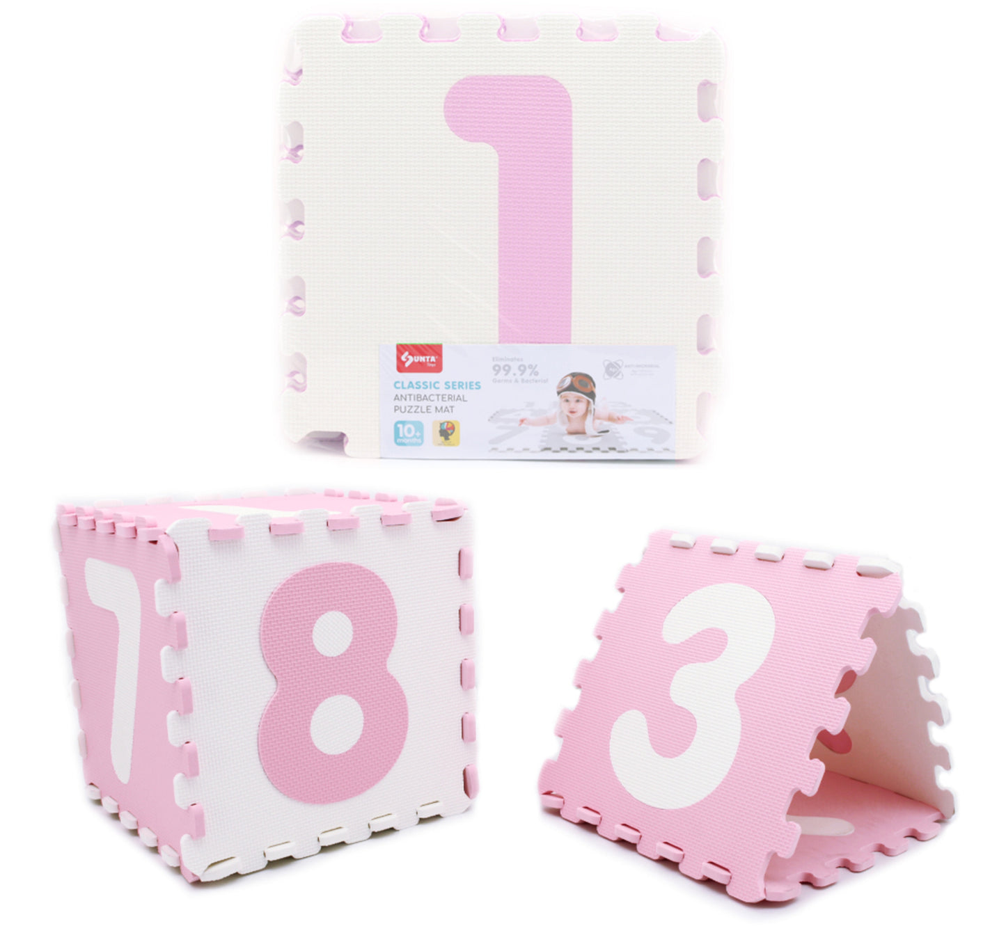 Sunta Puzzle Mat, Pack of 9, White/Pink, 1001/9B3(AB)WH/PK