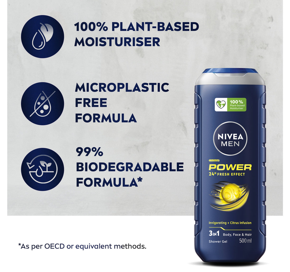 Nivea Men Power Fresh Shower Gel 3in1 Body Wash 500 ml