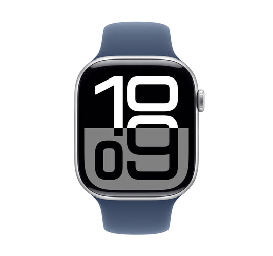 Apple Watch Series 10 42mm GPS Smartwatch, Silver Aluminium Case with Denim Sport Band (S/M), MWWA3QA/A