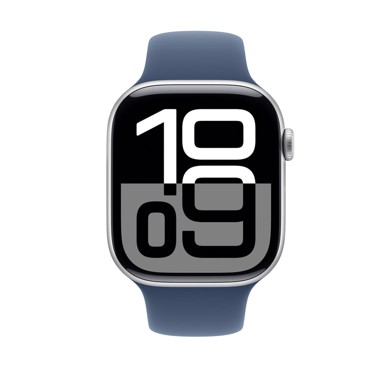 Apple Watch Series 10 42mm GPS Smartwatch, Silver Aluminium Case with Denim Sport Band (S/M), MWWA3QA/A Sultan Center