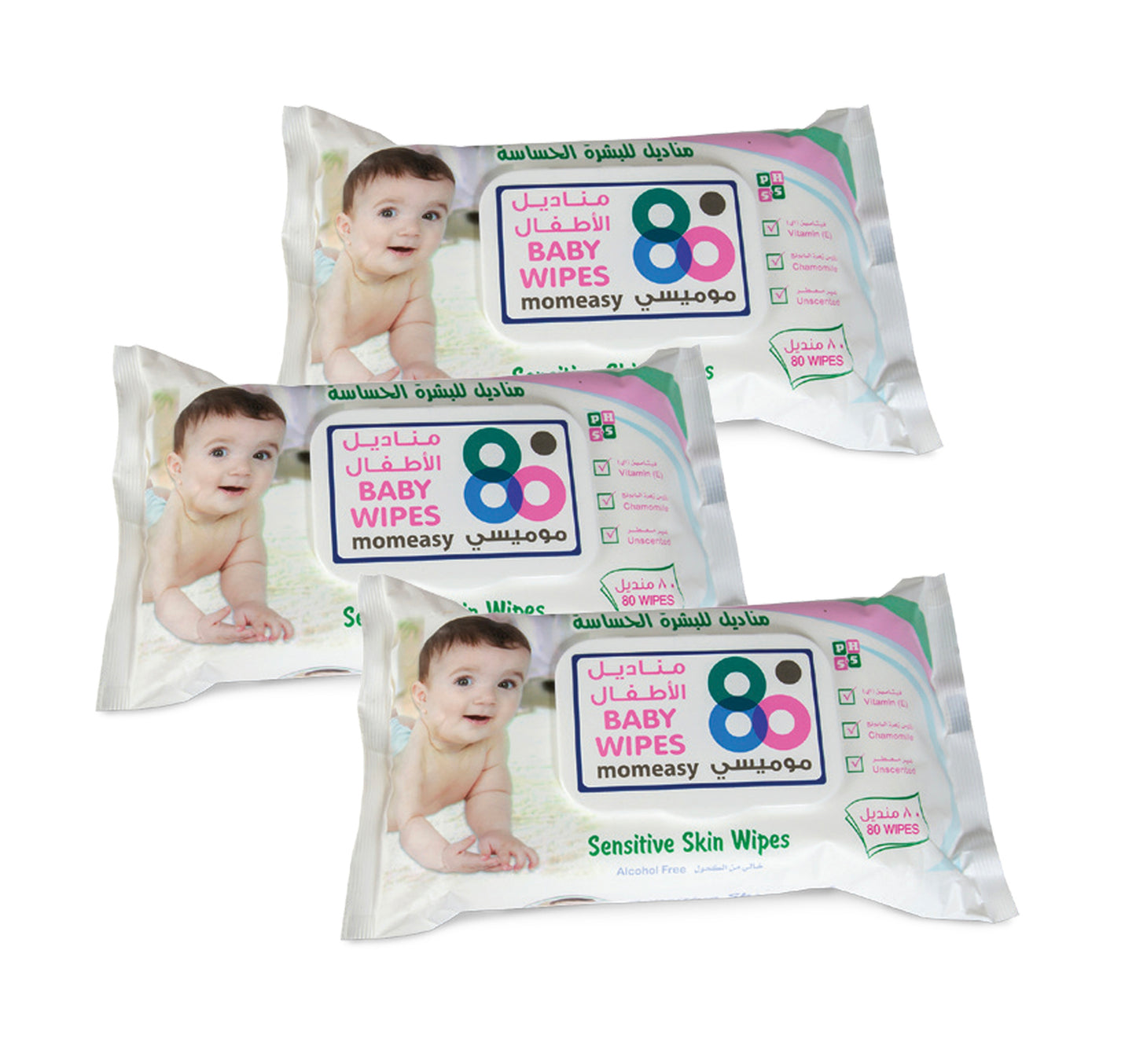 Mom Easy Baby Wipes Sensitive White 3 x 80pcs