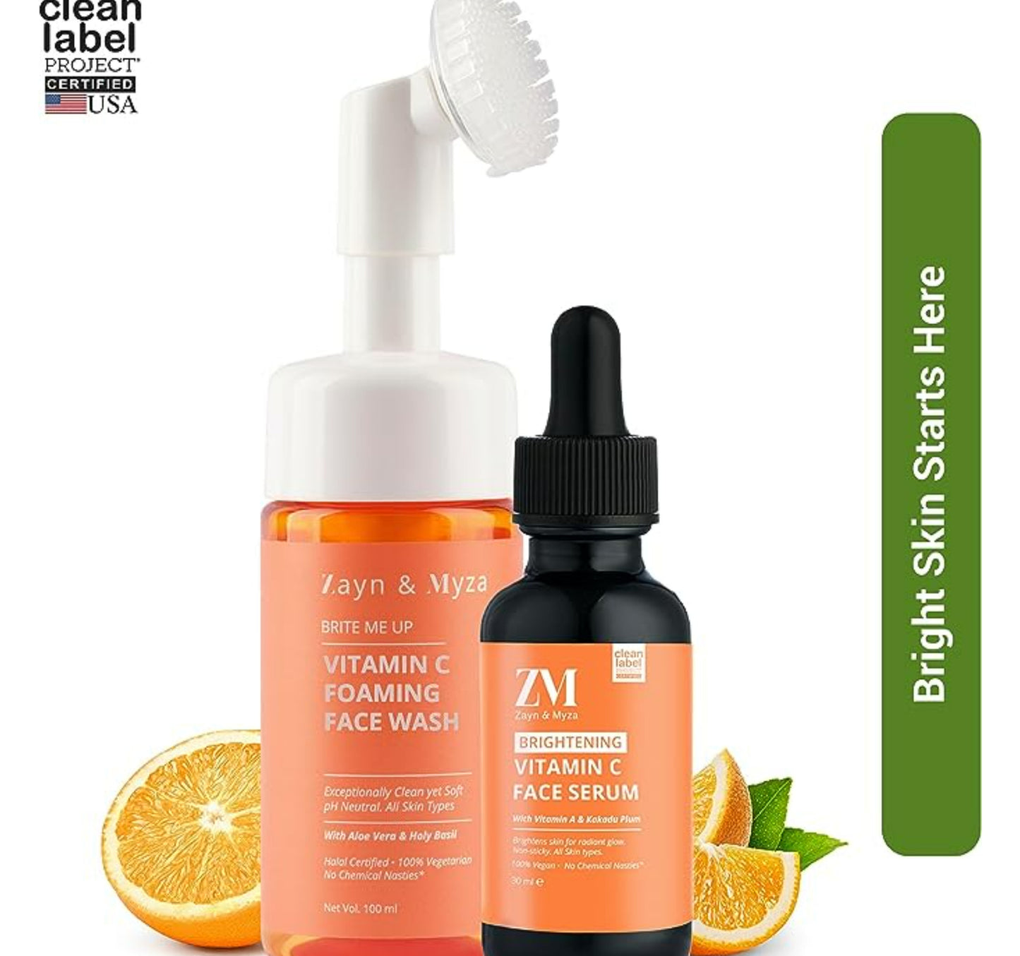 Zayn & Myza Vitamin C Brightening Foaming Face Wash Cleanser, 100 ml & Vitamin C Face Serum, 30 ml, Combo of 2