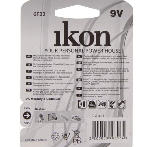 Ikon Super Heavy Duty 9V Battery IK6F22BP1, 1pc Pack