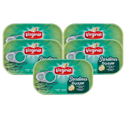 سردين فرجينيا بزيت دوار الشمس والليمون - عبوة اقتصادية، 5 × 125 جم