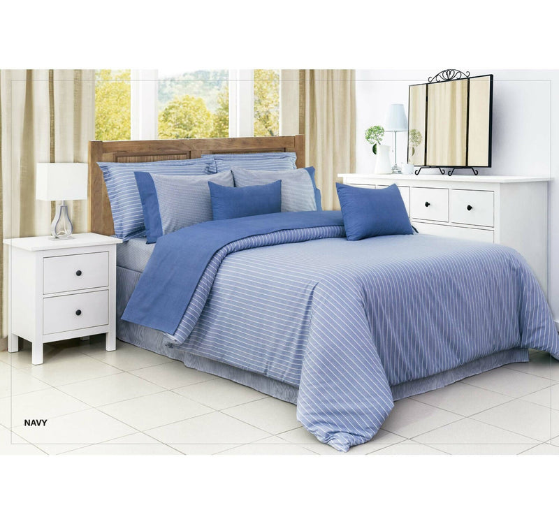 Cannon Solid Striped Collection 100% Cotton Bedsheet 259x274cm 144 Thread Count Navy
