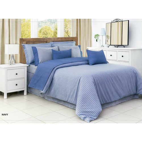 Cannon Solid Striped Collection 100% Cotton Bedsheet 168x244cm 144 Thread Count Navy