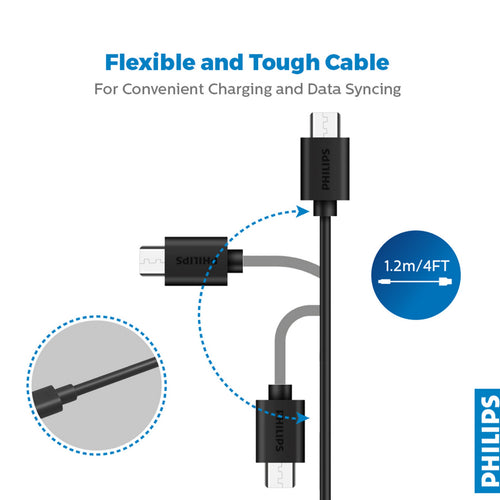 Philips USB-A to Micro USB Cable Black 1.2m -DLC3104U/00