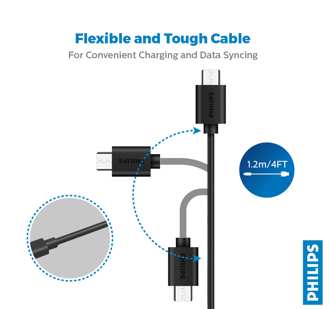 Philips USB-A to Micro USB Cable Black 1.2m -DLC3104U/00