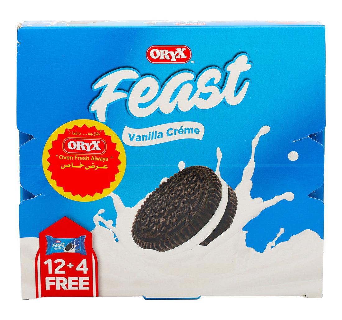 بسكويت أوريكس فيست بكريمة الفانيليا 32 جم 12 + 4