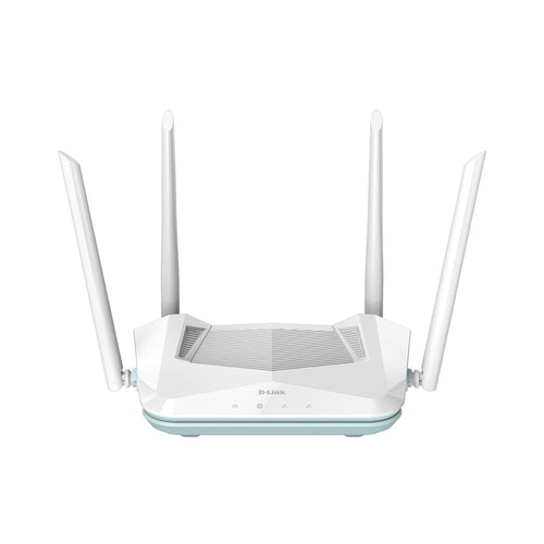 راوتر D-Link R15 AX 1500 Wi-Fi 6 AI، 4 منافذ جيجابت، 4 هوائيات خارجية، تحكم صوتي، رقابة أبوية، دعم D-Link Mesh، أبيض