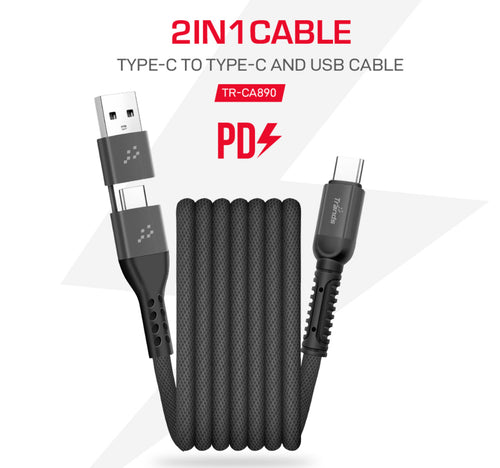Trands 2 In 1 Type-C to Type-C and USB Cable CA890