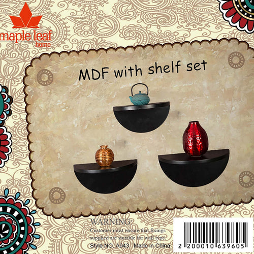 Maple Leaf Home MDF Wood Wall Shelf, Black, A943P