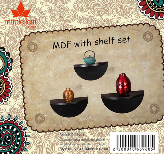 Maple Leaf Home MDF Wood Wall Shelf, Black, A943P