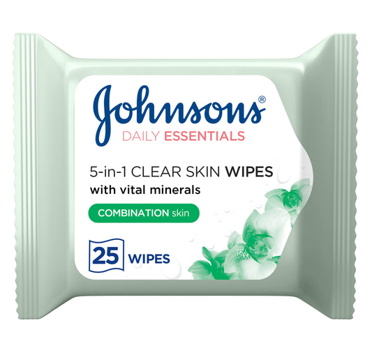 Johnson's 5in1 Daily Essentials Wipes Clear Skin Combination Skin 25 pcs