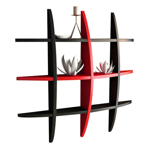 Maple Leaf Home Glossy Painting Wall Shelf, Black & Red, 1009