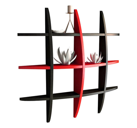 Maple Leaf Home Glossy Painting Wall Shelf, Black & Red, 1009