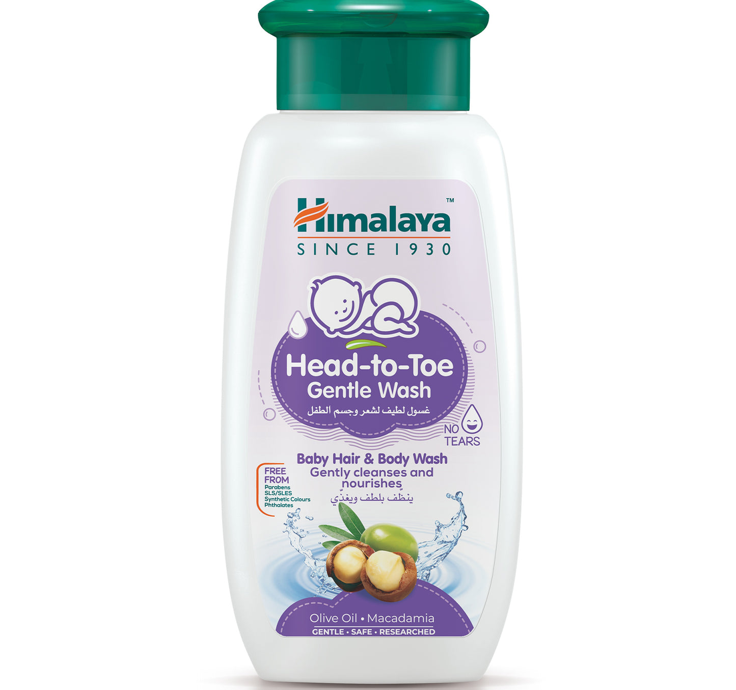 غسول هيمالايا اللطيف للشعر والجسم للأطفال من الرأس إلى القدمين بزيت الزيتون والمكاديميا 200 مل