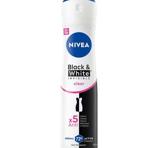 Nivea Black & White Invisible Antiperspirant Deodorant Spray for Women Clear 72H Active Protection 150 ml